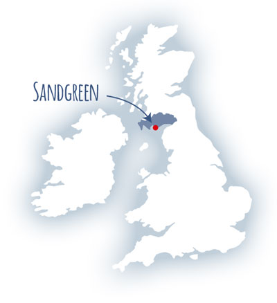 The location of Sandgreen in South Scotland on the UK map